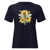 Image 1 of Women's Relaxed T-Shirt, Sunflower Dragonfly Bouquet Tee