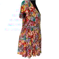 Image 5 of Red Floral Tropical V Neck Button Front Beach A Line Dress with Pockets- Size L - Resort 