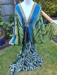 Image 6 of Wanderlust maxi dress Sari tie dye GREEN BLUE upto 8-18 uk