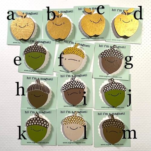 Image of handpainted wooden magnets --apples and acorns