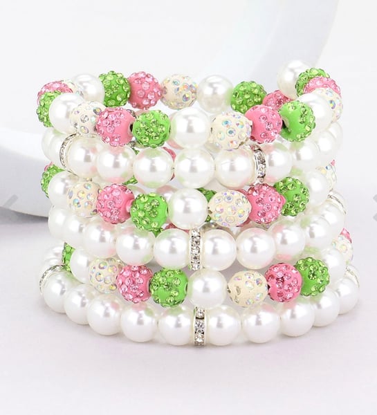 Image of Pearl Shamballa Ball Beaded Adjustable Strand Bracelet