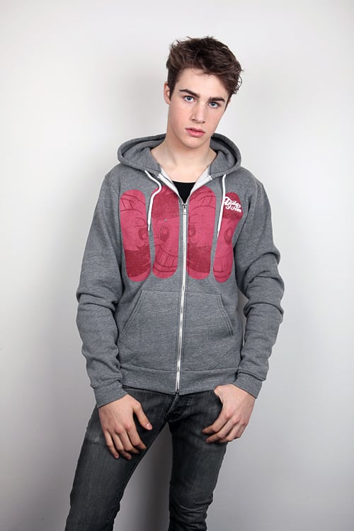 Image of "Upside Down" Grey Zip Hoody Unisex