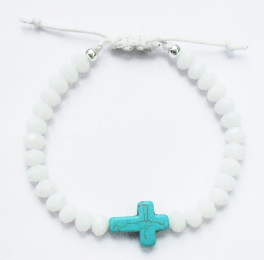 Image of Precious White Cross Charm Bracelet