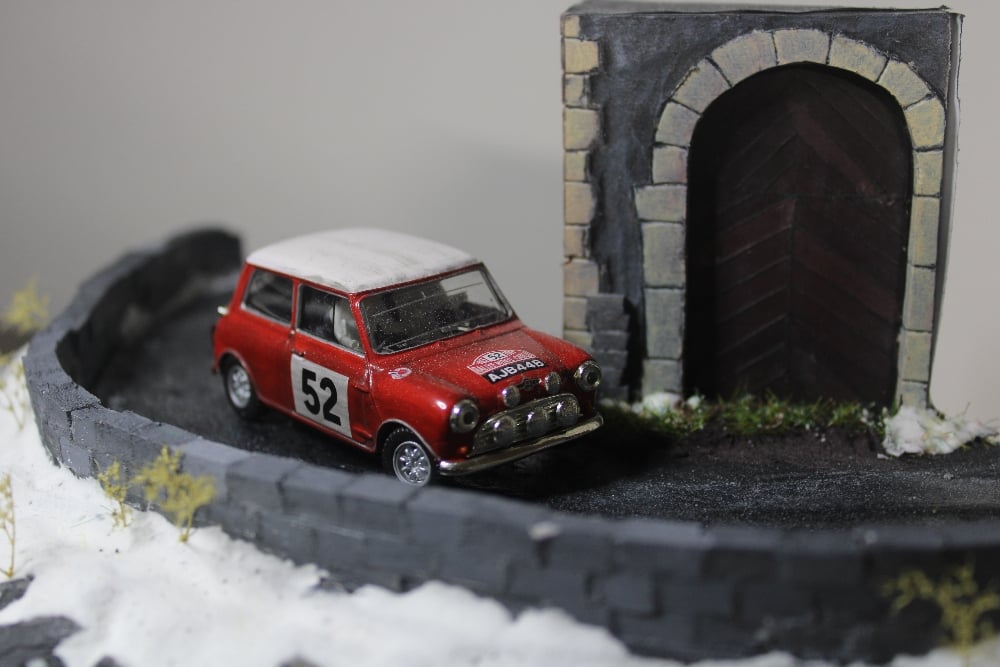 Image of Rally Diorama 1/43 scale Mini Cooper x3 Rally Monte Carlo Art Piece WRC