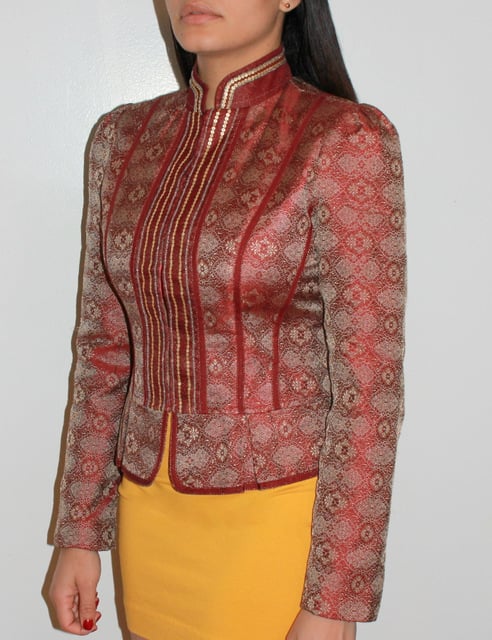 Image of MADE IN INDIA BURGUNDY BROCADE JACKET 