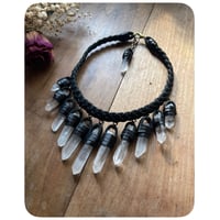 Image 3 of The Empress Necklace - Clear Quartz Crystals and Black Kodiak Leather Trois