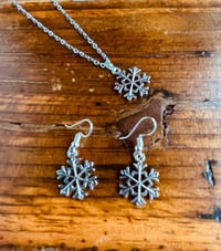 Image 2 of Set of 5 Snowflake silver plated charm necklace 