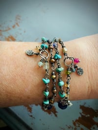 Image 4 of lapis lazuli turquoise and gemstone charm bracelet 