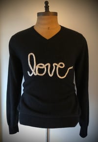 Image 4 of Upcycled “love” cursive yarn sweater in black