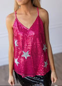 Destin to Shine Hot Pink Sequin Tank with Stars 