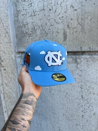 Image 1 of PARTLY CLOUDY UNC TARHEELS FINAL FOUR PATCH CUSTOM FITTED CAP