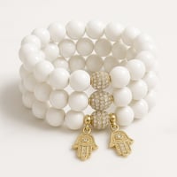 Divine Shield – White Agate Hamsa Bracelet Stack