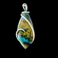 Image 2 of Blue Opal Petrified Wood with Sterling Silver Wave Wrap (#40)