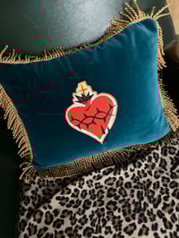Image 11 of Sacred heart patch teal velvet rectangle cushion 