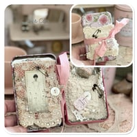 Image 3 of A Petite French tin with a needle book and tattered pin cushion