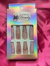 Image 1 of Nails - Long (Pink& Purple Rose Design)
