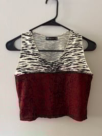 Image 3 of Sleeveless Duo Pattern Crop Top