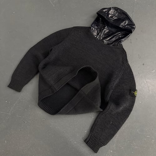 Image of SS 2000 Stone Island heavyweight PVC coated Nylon Hooded Sweatshirt, Size Large