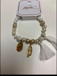 White Beaded bracelet with tassel