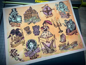 Image of Haunted Mansion Inspired Traditional Tattoo Flash Sheet: HM-01 11x14