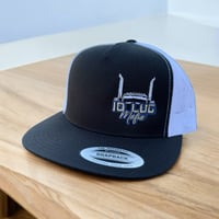 Image 1 of Flatbill trucker hat (blue outline logo) 