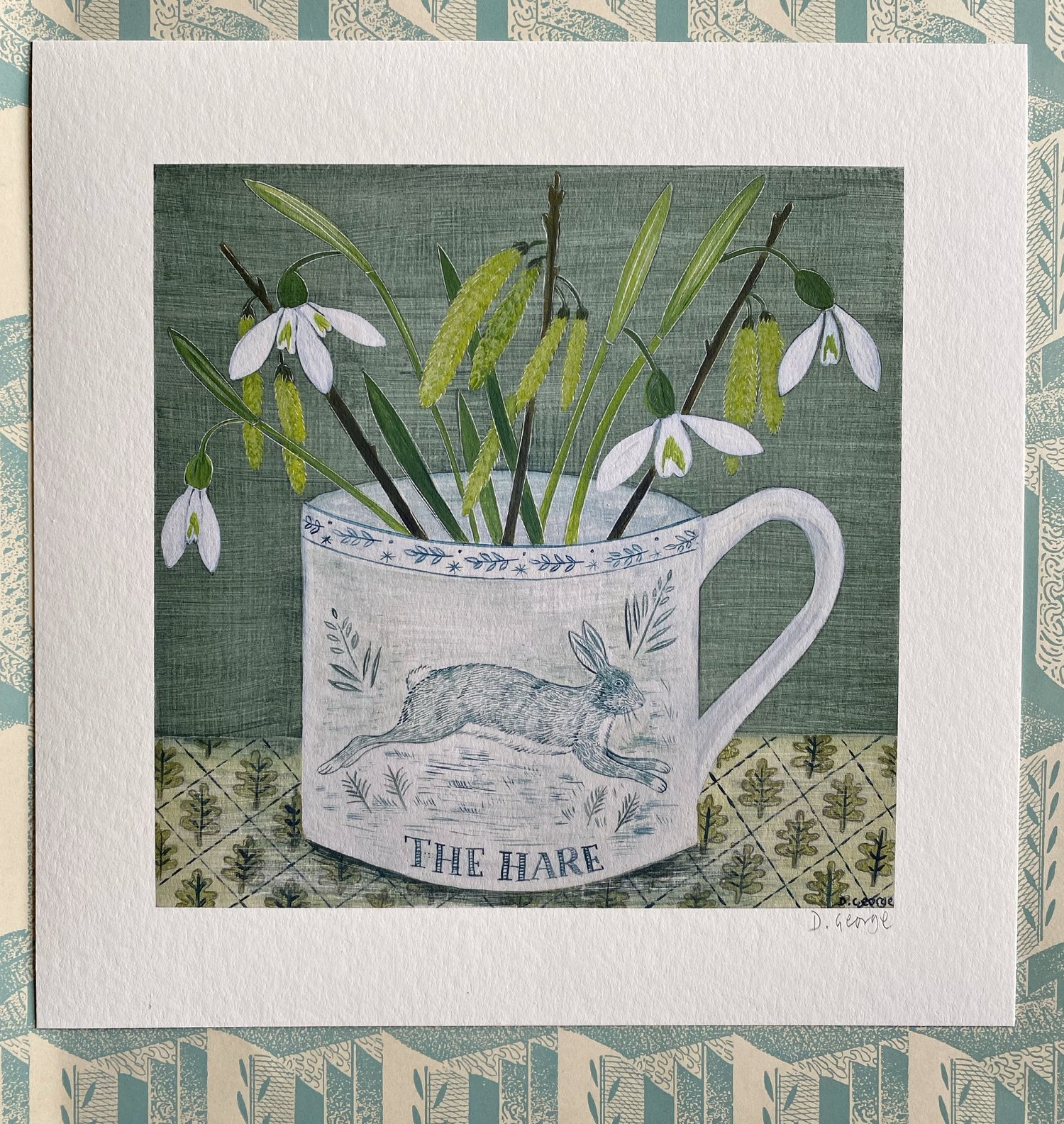 Image of The Hare cup and Snowdrops print