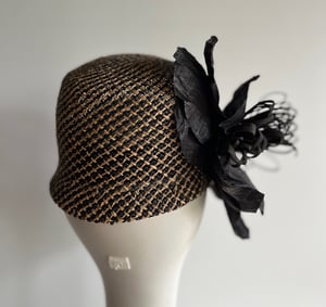 Image of Black & tan straw cap w oversize flower 