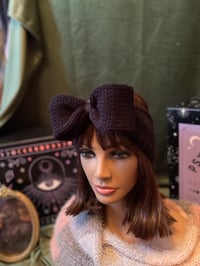Image 3 of "Big Bow Energy" Hand-Knit Black Ear Warmer 