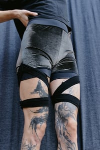 Image 2 of YARA shorts, green velour, straps