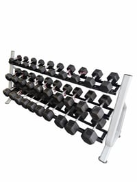 Image 5 of New pair of 10,15,20,25,30,35,40,45,50,55,60,70,80,90,100lb rubber dumbbell with commercial rack.   