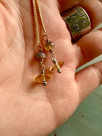 Image 5 of 14k yellow gold threader earrings with opals and citrine