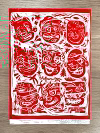 Image 1 of Wise guys Lino print red
