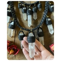 Image 4 of The Venus Necklace XL - Clear Quartz Crystals and Classic Black Leather 