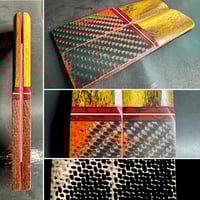 Image 1 of Giraffe Bone & Red GLOW Carbon Fiber Segmented Knife Scales
