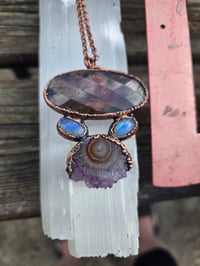Image 5 of Electroformed Labradorite,  Moonstone and Amethyst Stalactite necklace