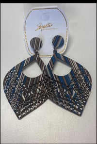 Image 1 of Fabric Wood earrings Blue