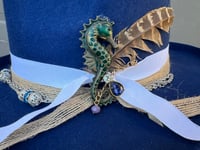 Image 4 of Handmade Navy Fedora Hat Multi Layered Band Charms Seahorse