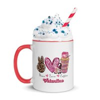 Image 1 of Valentine, Peace, Love Coffee Mug with Color Inside