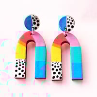 Image 1 of Arch Earrings, handpainted wooden dangle statement earrings