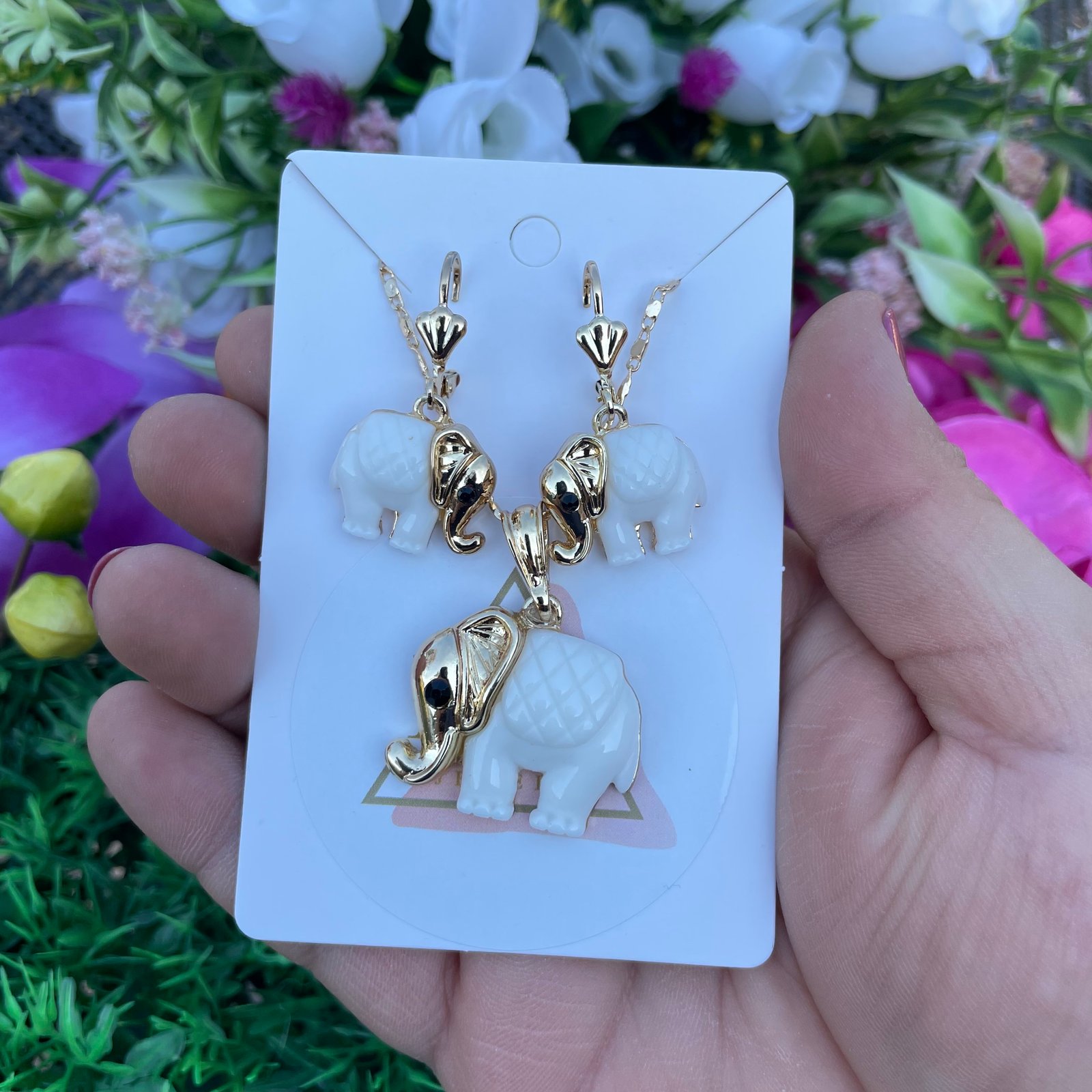 Elephant earrings and necklace shop set