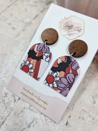 Image 2 of Wooden Batty Faux Leather Earrings