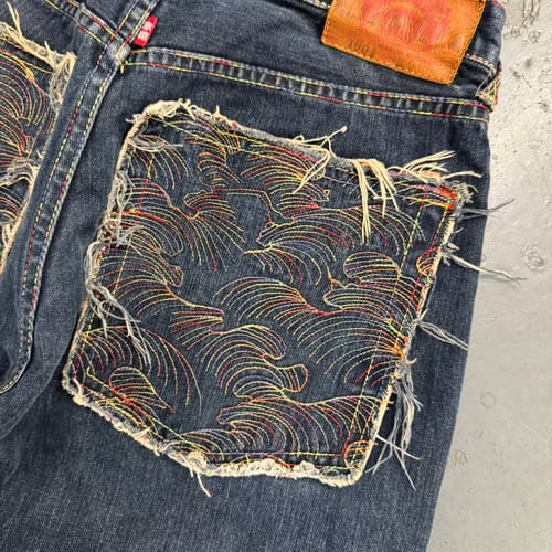 Image of  RMC Embroidered salvage denim jeans, size 30" x 32"