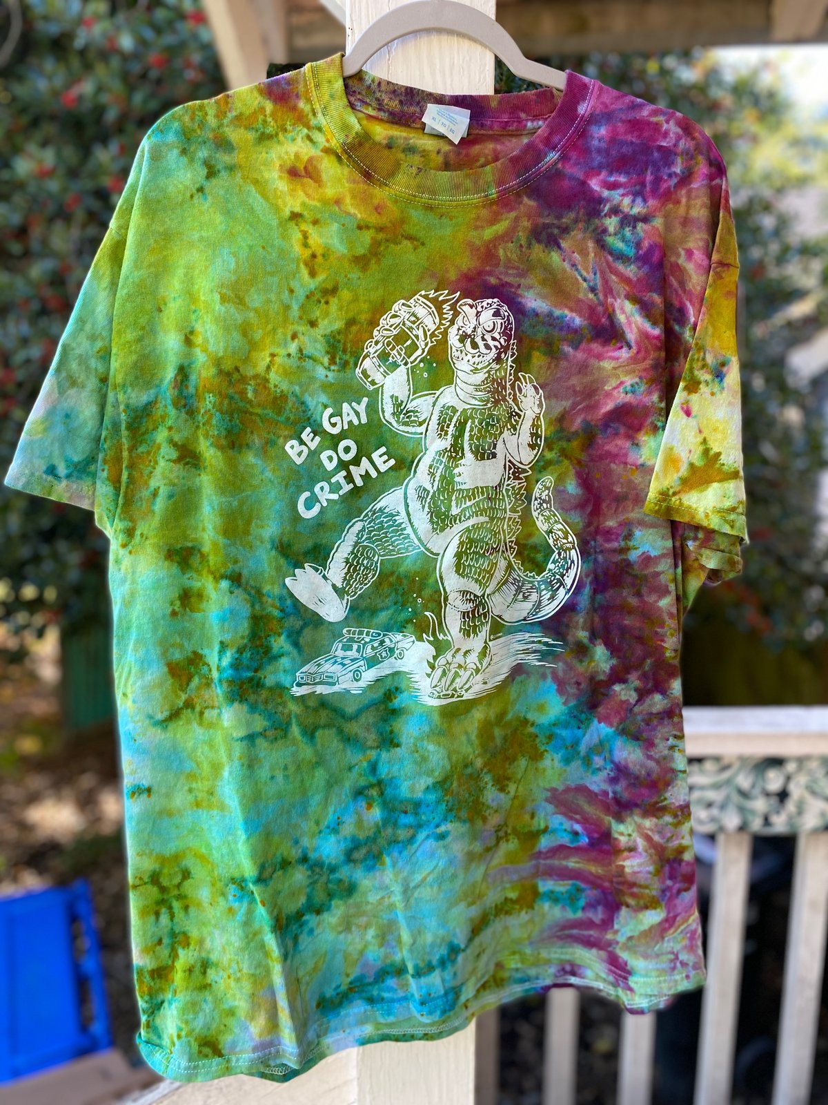 Image of XL Godzilla Be Gay Do Crime Tie Dye Shirt 3