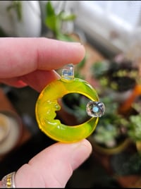 Image 4 of yellow opal cresent moon pendant with a spinning opal Sphere 🌙