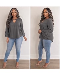 Image 1 of XL SoHo Jeans Gray Flare Sleeve Top #1012*8