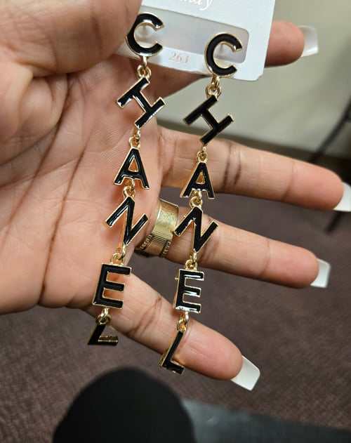 Image of Long Dangle Earrings (Gold & Black)