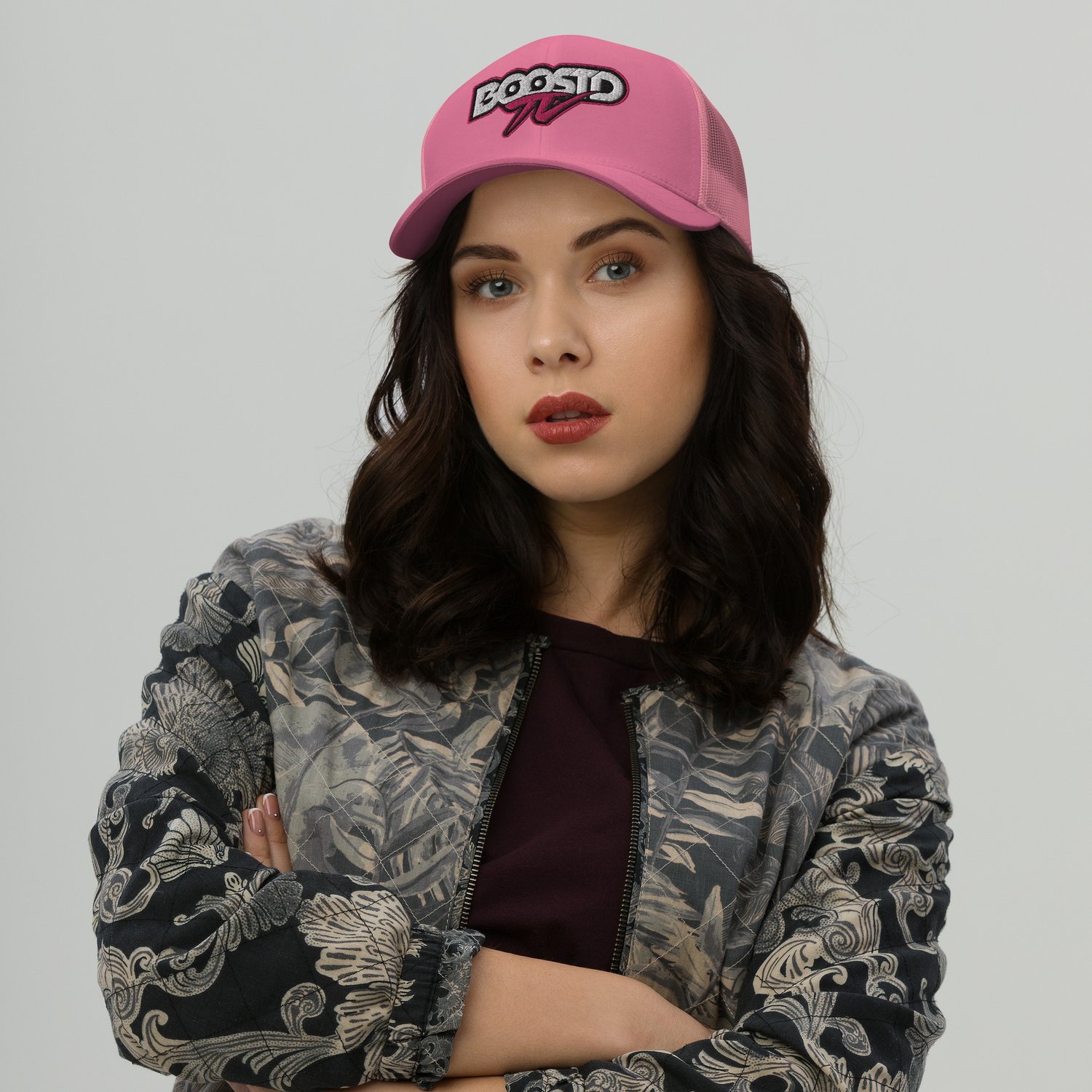 Image of PRETTY IN PINK BOOSTDTV Trucker Cap