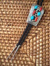 Image 2 of vintage coral and turquoise bolo 