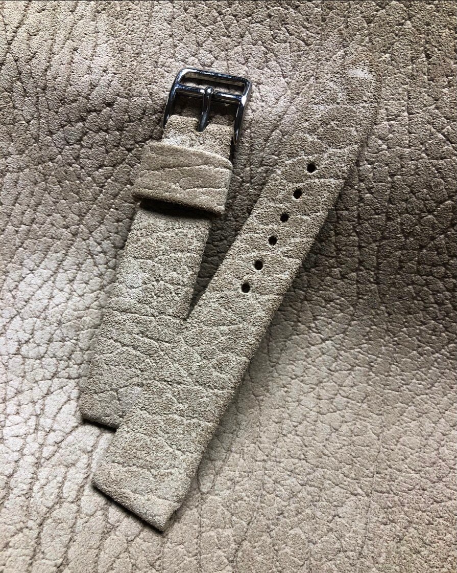 Image of Grey Suede Elephant Print Hand-Rolled Watch Strap
