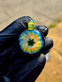 Image 2 of psychedelic sunflower pendant with uv reactive center dots 🌼🌻💙✨️